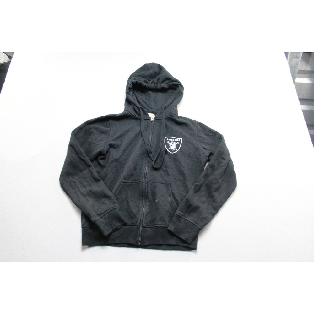 4her Raiders Hoodie Women Small Black Good Full Zip Fleece Logo Sweatshirt